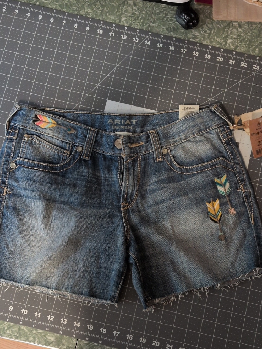 Ariat Blue Denim Shorts with Colorful Arrow Embroidery
